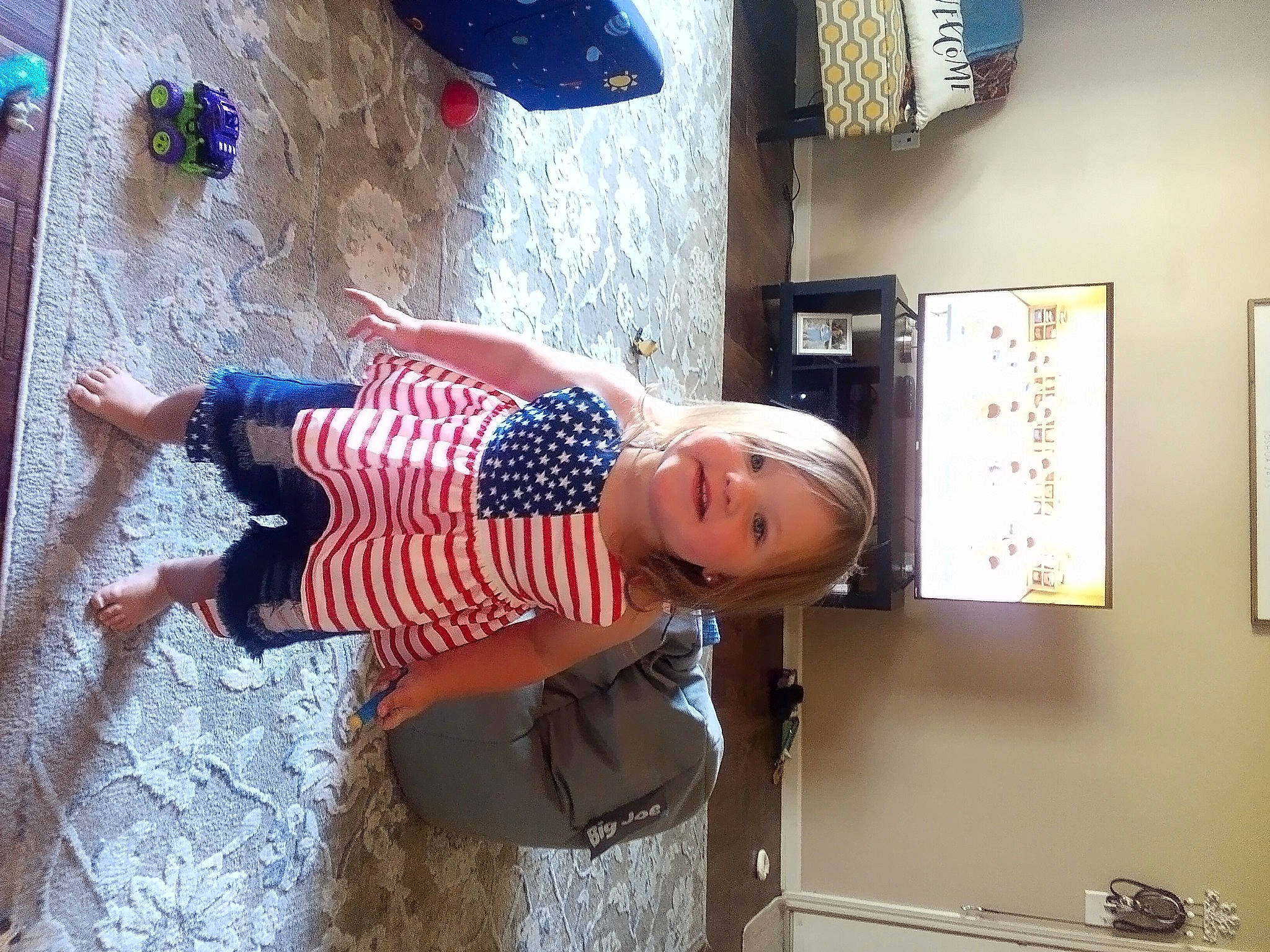 Pearl is registered to the contest to win money with this photo: baby_toddler_clothing, child, electric_blue, fun, hat, human_leg, joy, pattern, person, room, thigh, toddler, world