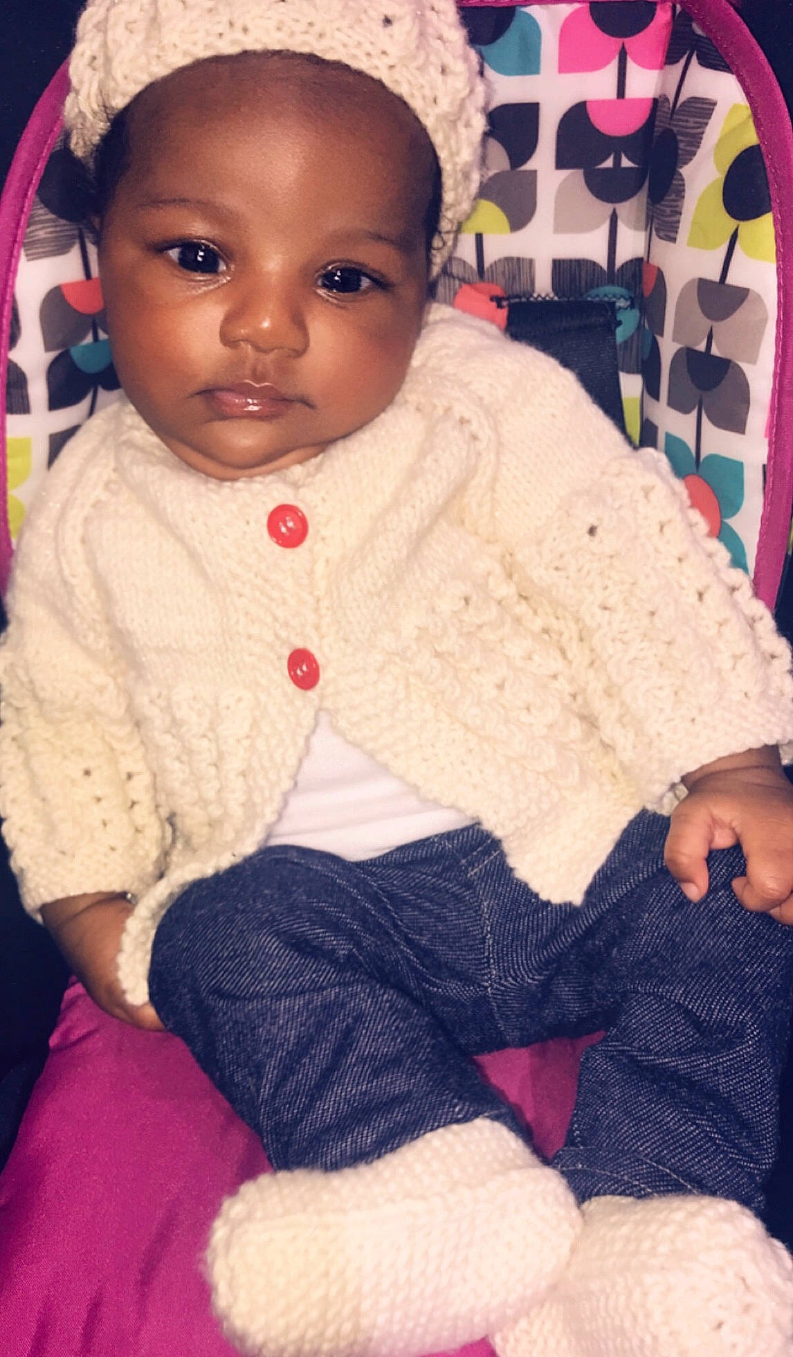 Amariana joined the competition — help win amazing prizes! baby, beauty, cheek, child, cool, eye, face, forehead, head, human, knitting, lip, nose, outerwear, person, pink, sitting, skin, smile, toddler