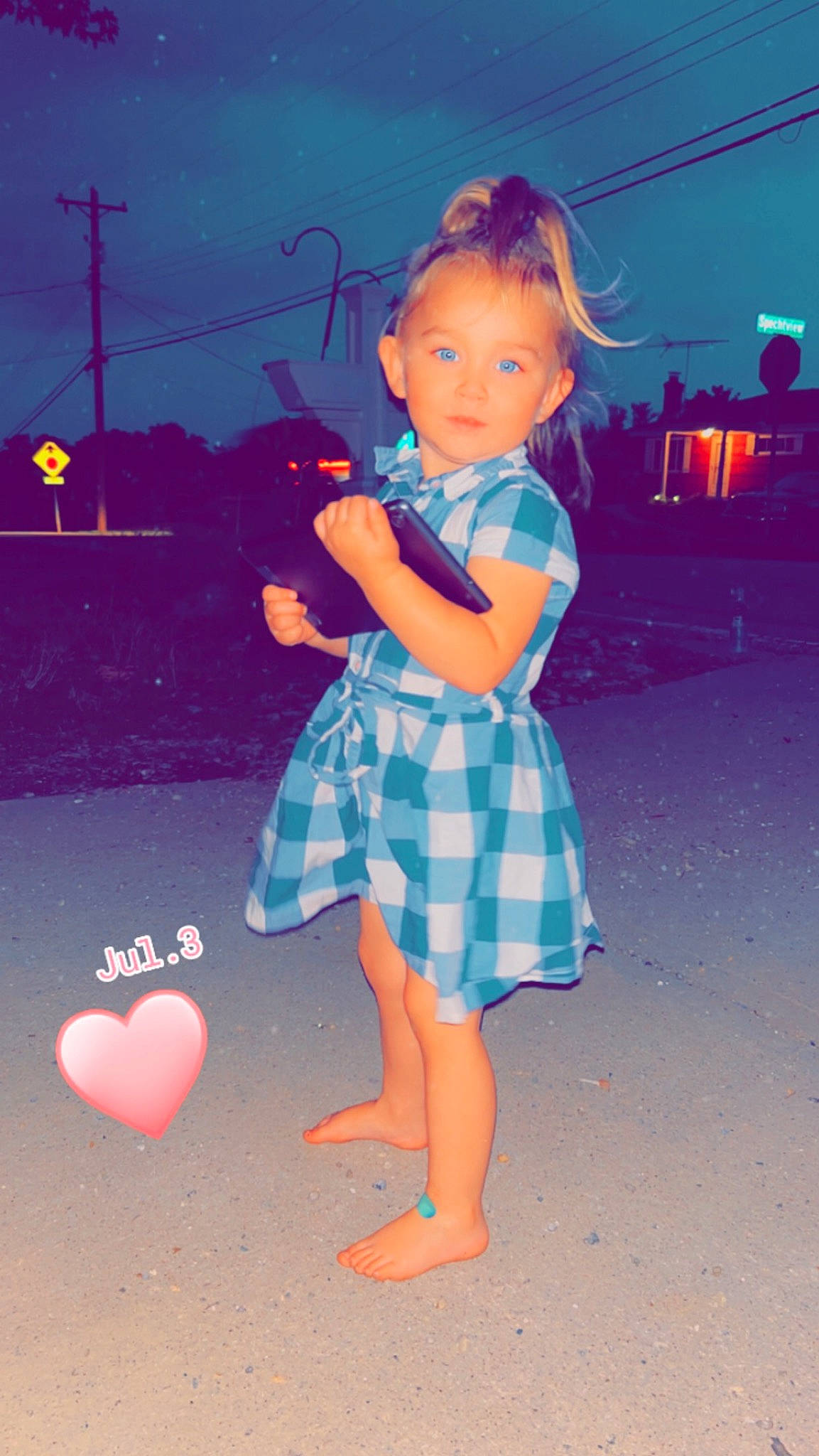 Harper Lynn joined the competition — help win amazing prizes! azure, barefoot, dress, electric_blue, flash_photography, fun, happy, human_leg, leisure, orange, pattern, people_in_nature, person, pink, sky, standing, summer, tints_and_shades, toddler, vintage_clothing
