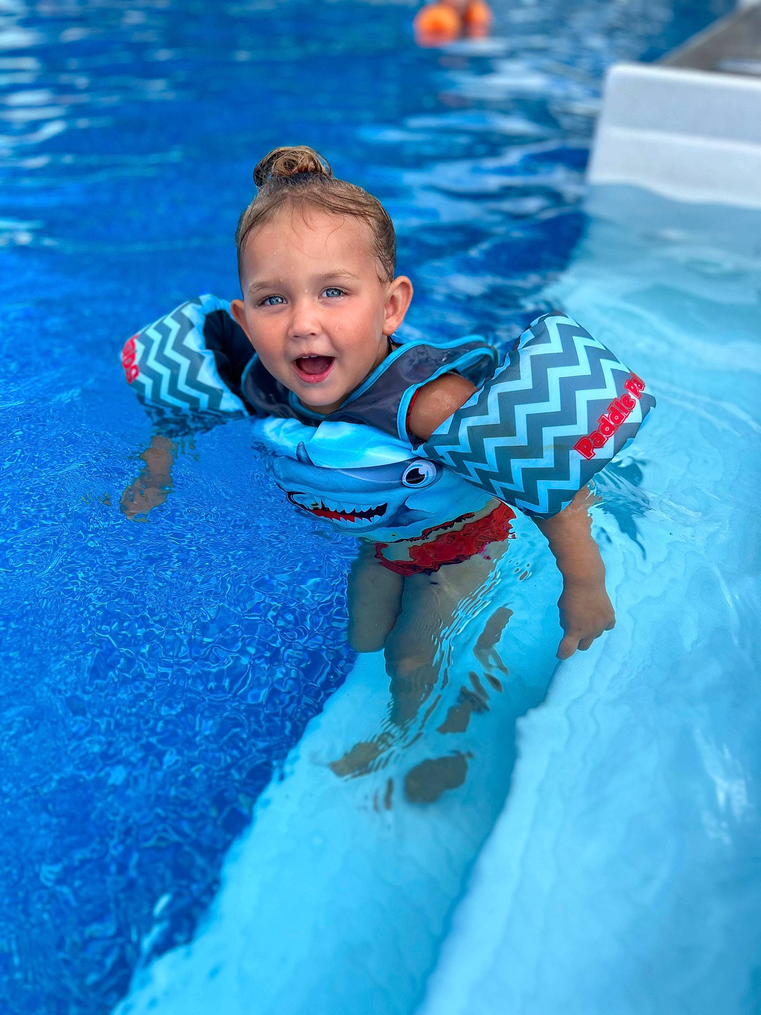 Harper Lynn joined the competition — help win amazing prizes! aqua, azure, baby, baby_toddler_clothing, bathing, blue, child, electric_blue, fun, goggles, happy, inflatable, leisure, nonbuilding_structure, outdoor_recreation, person, personal_protective_equipment, recreation, swimming_pool, toddler
