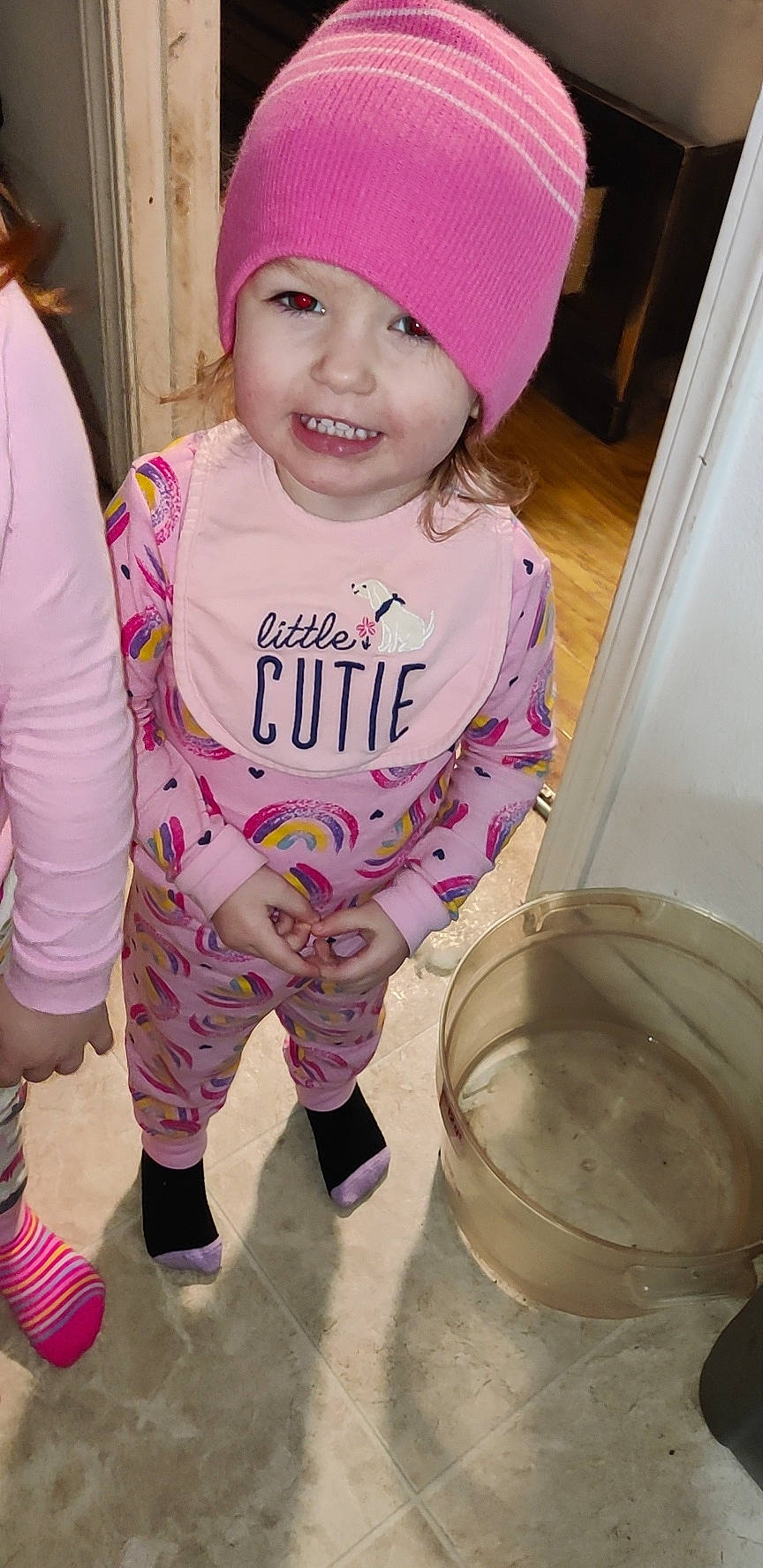 Raeleigh is registered to the contest to win money with this photo: active_pants, baby_toddler_clothing, baseball_cap, cap, cheek, child, cool, face, fashion_accessory, fun, hairstyle, happy, headwear, joy, magenta, person, pink, purple, sleeve, smile