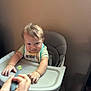 Cooper is registered to the contest to win money with this photo: baby, high_chair, baby_food, spoon, bib, feeding, child, indoor, person, expression, face, hand, furniture, clothing, table, seat, skin, hair, tongue, meal