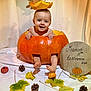 Marcel participe au concours pour gagner de l'argent avec cette photo : baby, pumpkin, halloween, fall, autumn, leaves, pinecones, orange, smiling, child, cute, decor, festive, holiday, portrait, indoor, costume, seasonal, sign, celebration