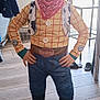 Livio participe au concours pour gagner de l'argent avec cette photo : bandana, casual, chair, child, clothing, cowboy_costume, flooring, furniture, hat, indoor, jeans, person, pose, shirt, smile, socks, standing, table, window, wooden_floor