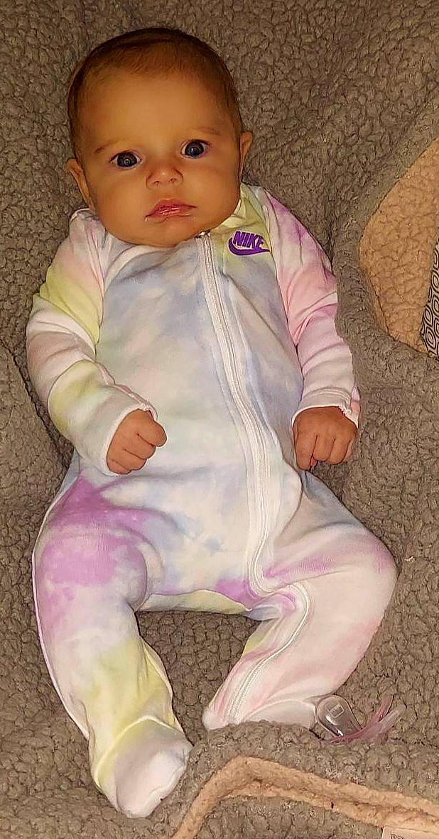 Gabriella joined the competition — help win amazing prizes! arm, baby, baby_toddler_clothing, cheek, child, collar, eye, face, flooring, head, iris, lip, no_expression, nose, pattern, person, pink, sitting, skin, sleeve