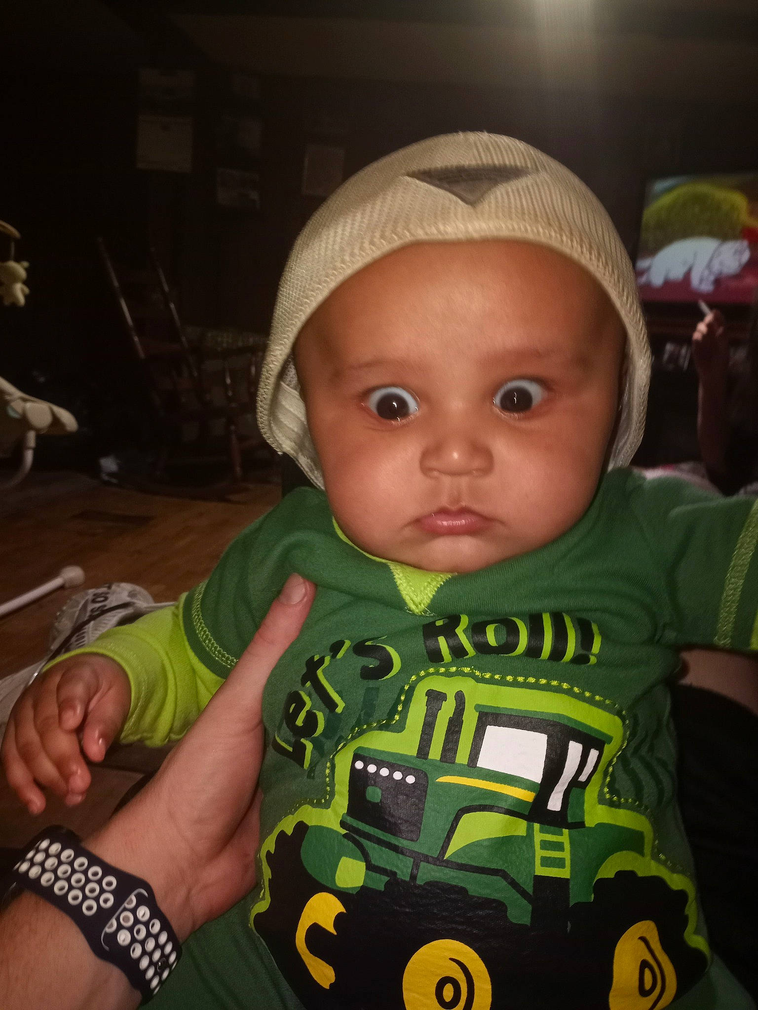 Mikkel is registered to the contest to win money with this photo: baby, baby_products, baby_toddler_clothing, cap, cheek, child, cool, finger, fun, happy, headwear, iris, mouth, nose, person, personal_protective_equipment, product, selfie, skin, sleeve