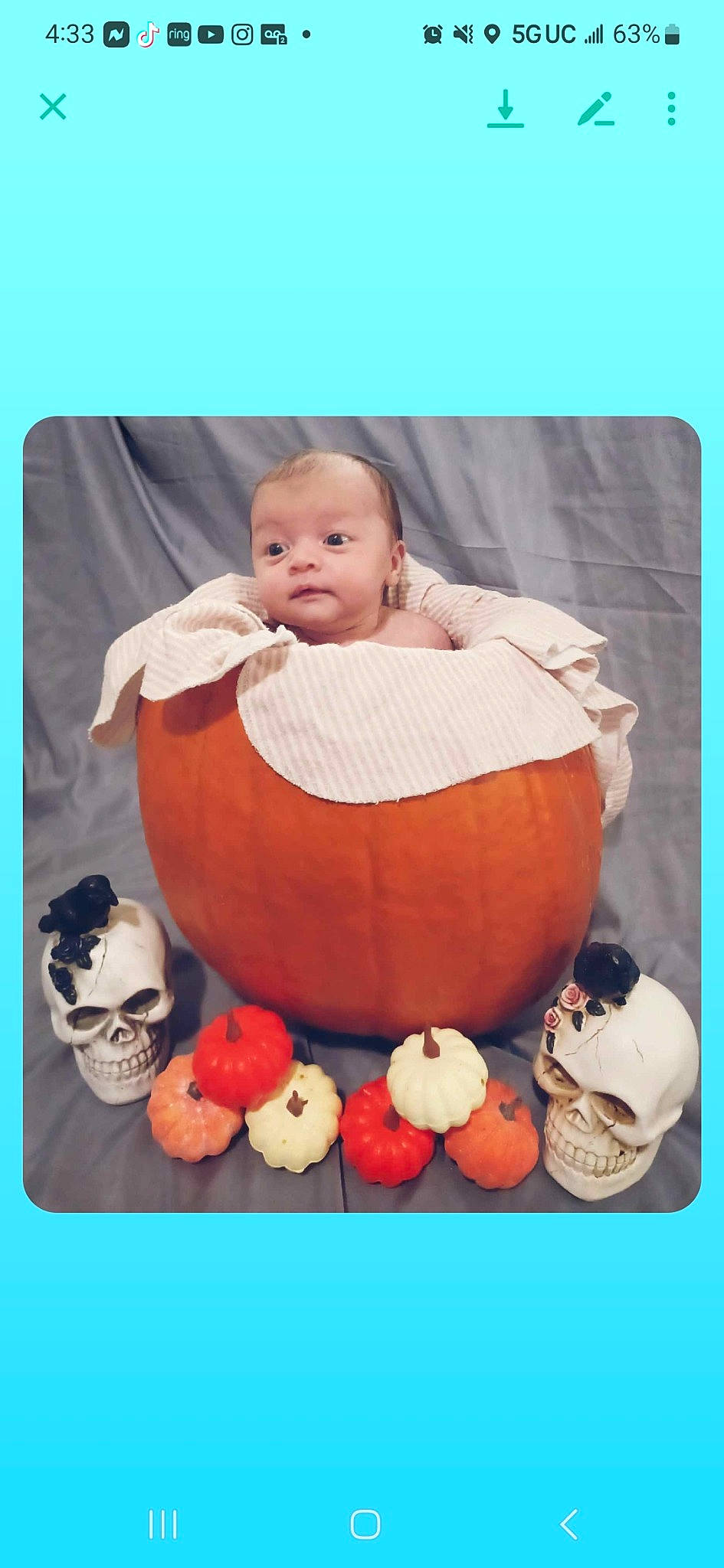 Angela joined the competition — help win amazing prizes! art, baby, baby_products, baby_toddler_clothing, baby_toys, bag, bib, box, calabaza, child, comfort, fruit, natural_foods, orange, person, pumpkin, rectangle, sitting, toddler, vegetable