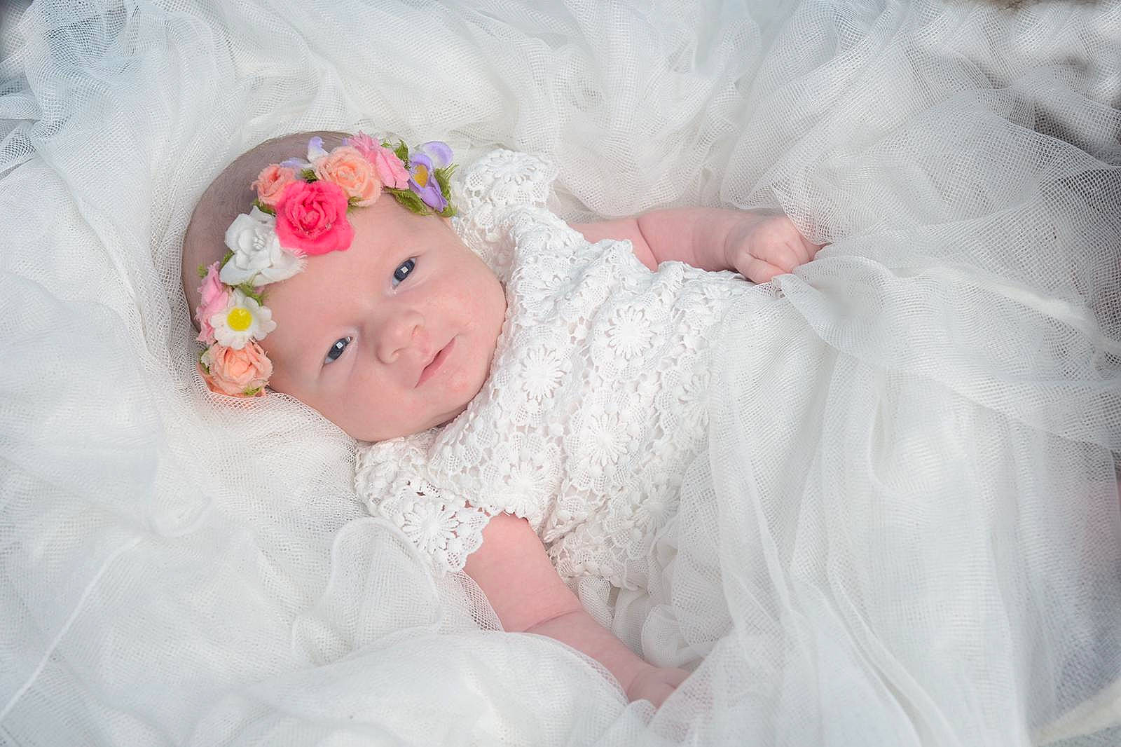 Elouise joined the competition — help win amazing prizes! baby, baby_products, bridal_accessory, child, dress, eye, fashion_accessory, hair_accessory, head, headgear, headpiece, iris, person, photograph, photography, pink, product, skin, smile, toddler