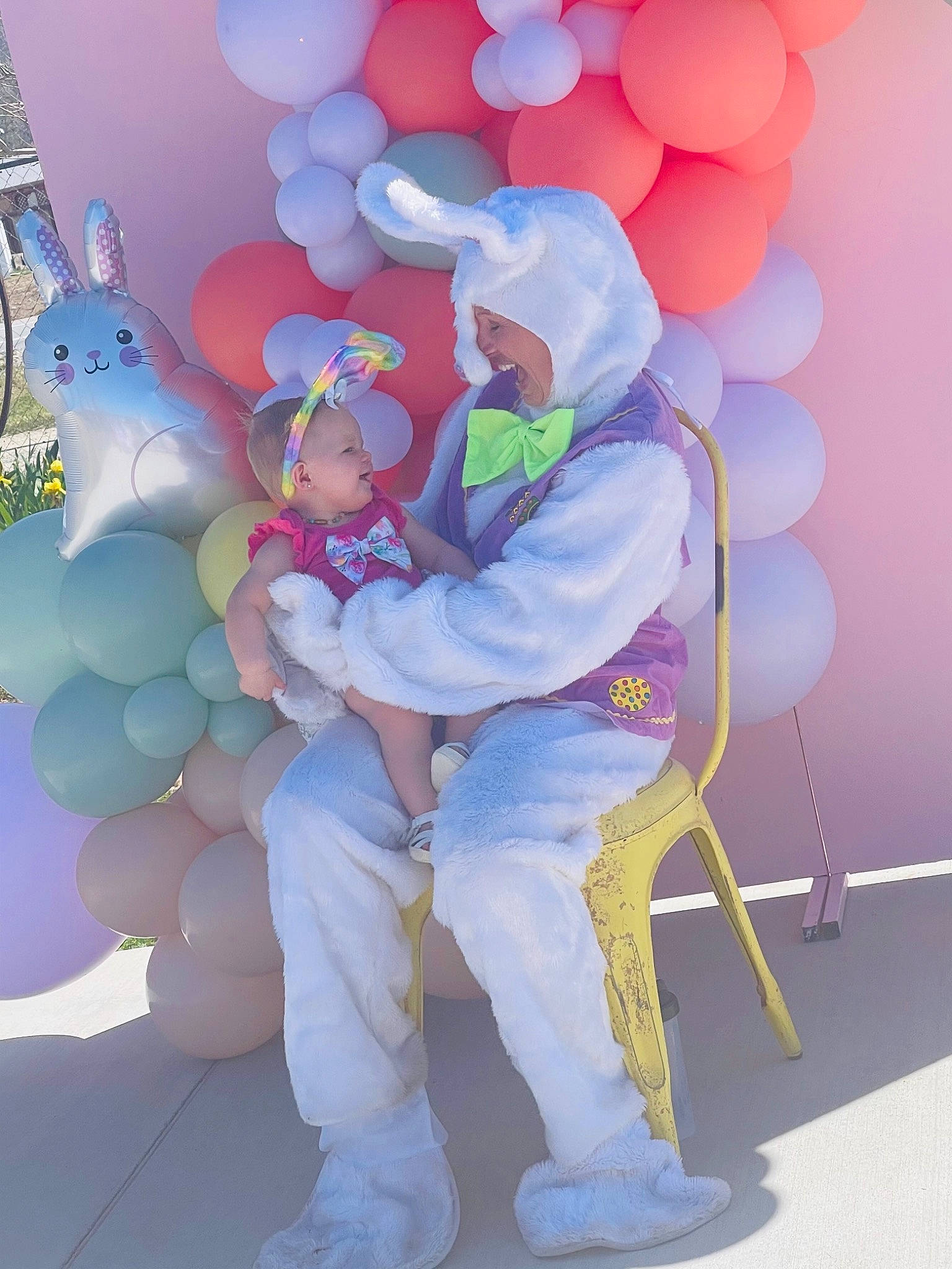 Adalynn is registered to the contest to win money with this photo: animation, arch, balloon, child, electric_blue, event, fictional_character, fun, games, gesture, happy, inflatable, light, magenta, party_supply, person, photograph, pink, recreation, snapshot