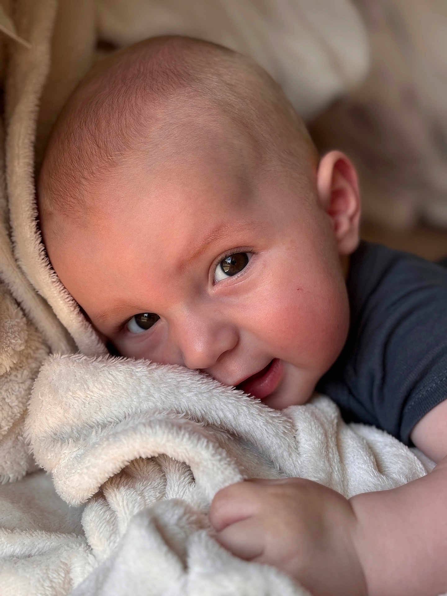 Marlonn participe au concours pour gagner de l'argent avec cette photo : baby, blanket, closeup, cuddle, cute, face, infant, light, natural_light, person, portrait, soft, toddler, young_child, skin, hand, expression, cozy, warm, indoor