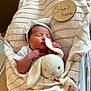 Naomi is registered to the contest to win money with this photo: newborn, baby, blanket, headband, bow, knitted_toy, bunny, sleeping, infant, wooden_plaque, announcement, cute, soft, striped_blanket, hospital_bassinet, wrapped, peaceful, small_hands, pink, cozy