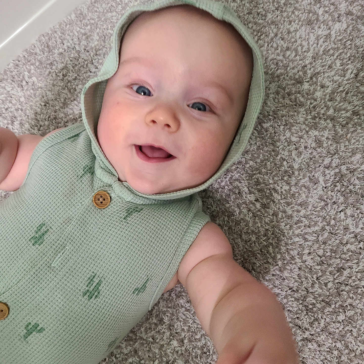 River joined the competition — help win amazing prizes! baby, bodypart, bonnet, clothing, face, finger, hand, happy, hat, head, hood, hoodie, knitwear, newborn, person, photography, portrait, smile, sweater, sweatshirt