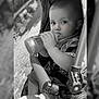 Tiziano participe au concours pour gagner de l'argent avec cette photo : baby, baby_bottle, baby_stroller, black_and_white, bottle, child, clothing, cute, drink, face, grass, hand, infant, legs, nature, outdoor, portrait, sitting, stroller, sunlight