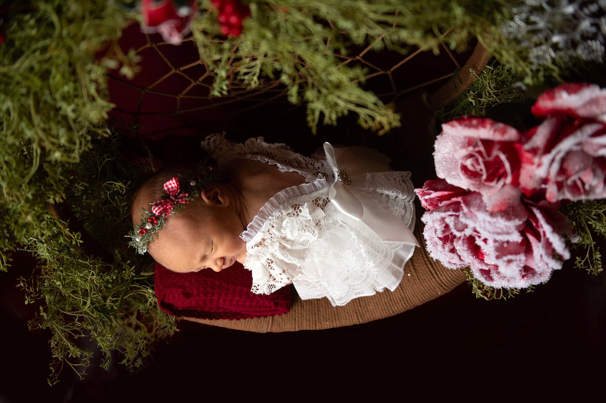 Rosalee joined the competition — help win amazing prizes! baby, child, cut_flowers, dress, embellishment, event, fashion_accessory, flash_photography, floral_design, flower_arranging, headgear, headpiece, leaf, natural_material, ornament, person, petal, plant, toddler, tree