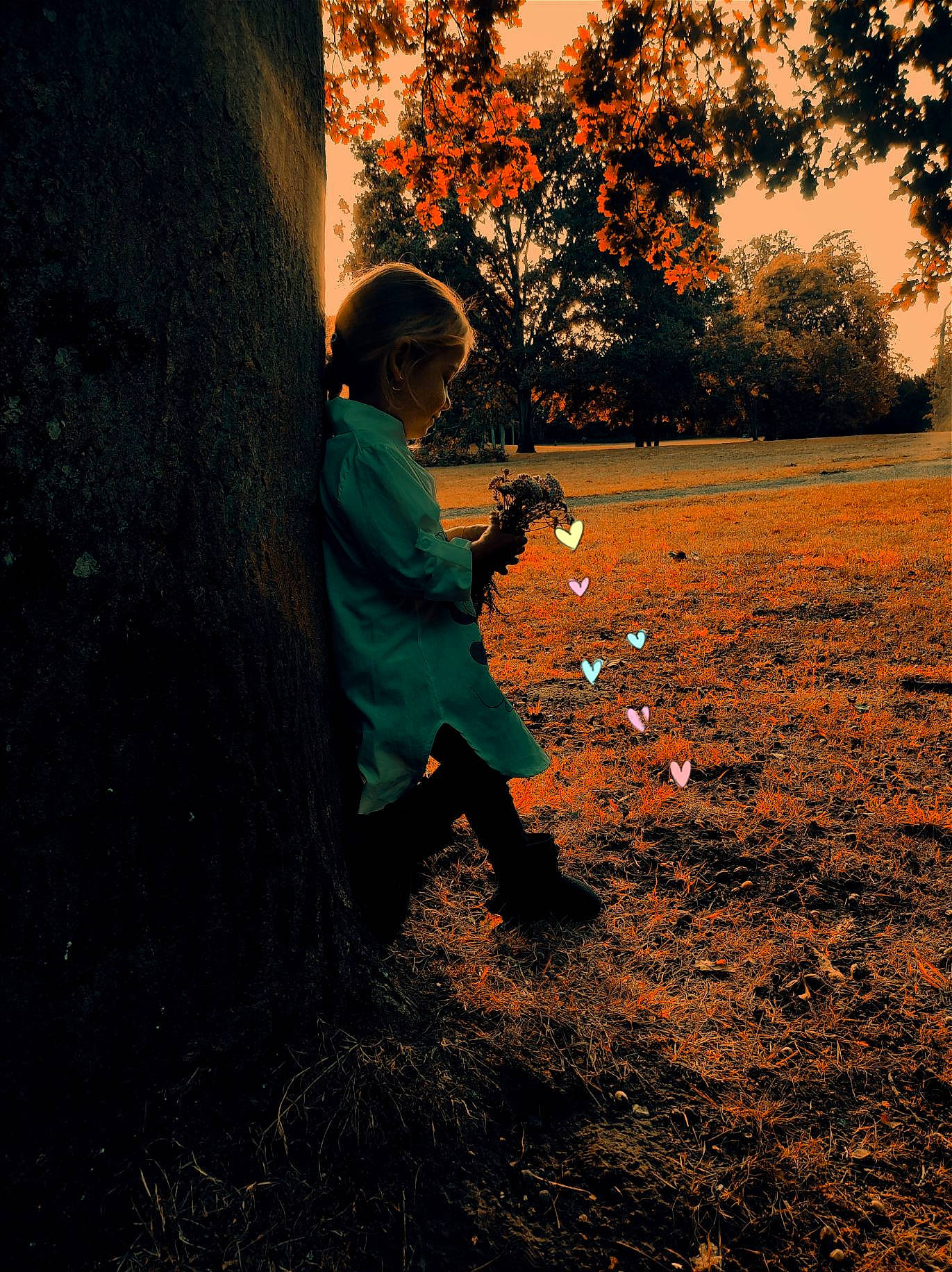 Shana participe au concours pour gagner de l'argent avec cette photo : asphalt, backlighting, deciduous, flash_photography, grass, happy, human_leg, landscape, leisure, natural_landscape, people_in_nature, person, plant, road_surface, sky, soil, tints_and_shades, tree, trunk, under_exposed