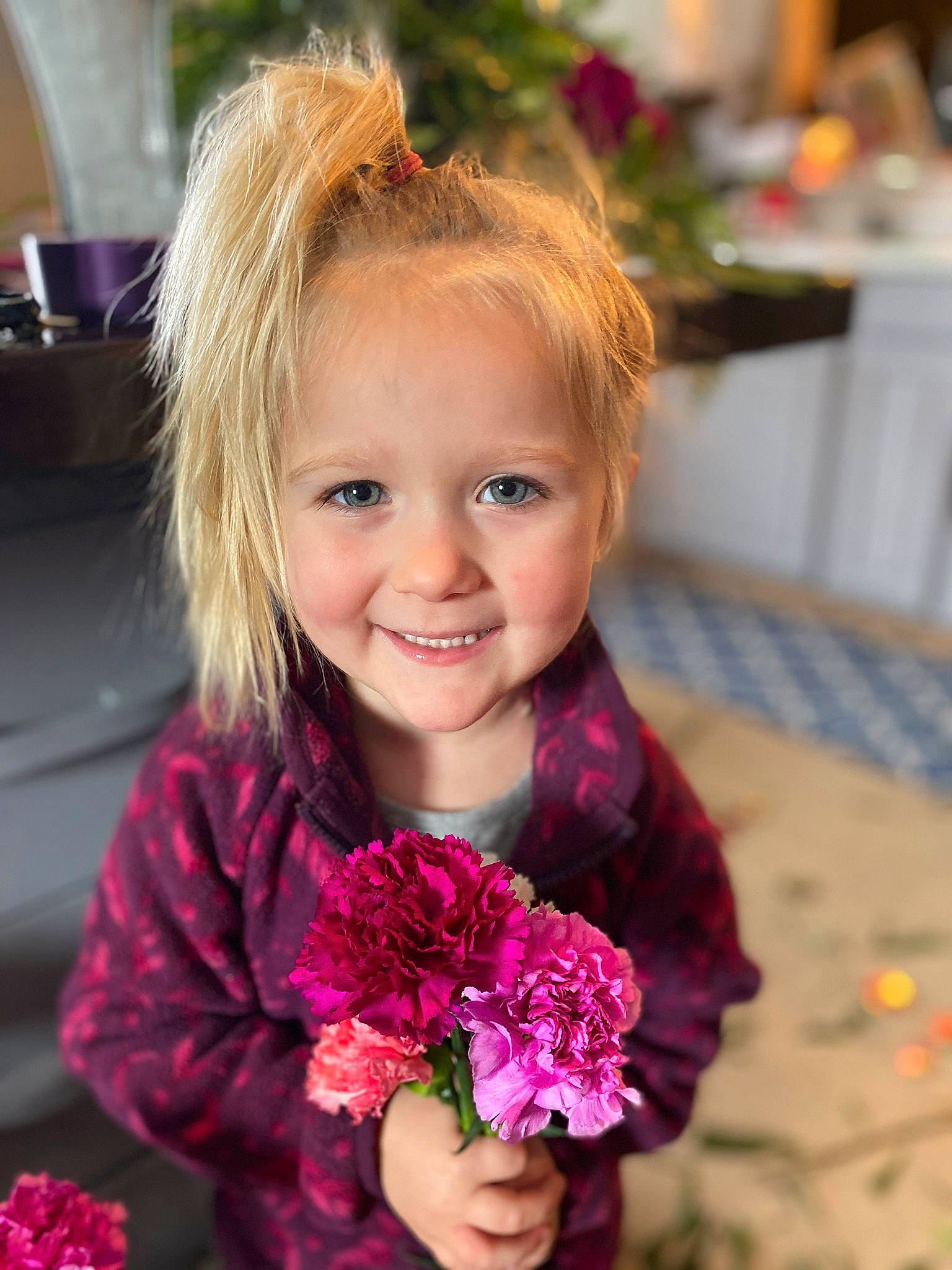 Keya joined the competition — help win amazing prizes! annual_plant, beauty, child, face, facial_expression, flower, flower_arranging, flowering_plant, fun, happy, head, iris, joy, magenta, person, petal, pink, plant, purple, smile