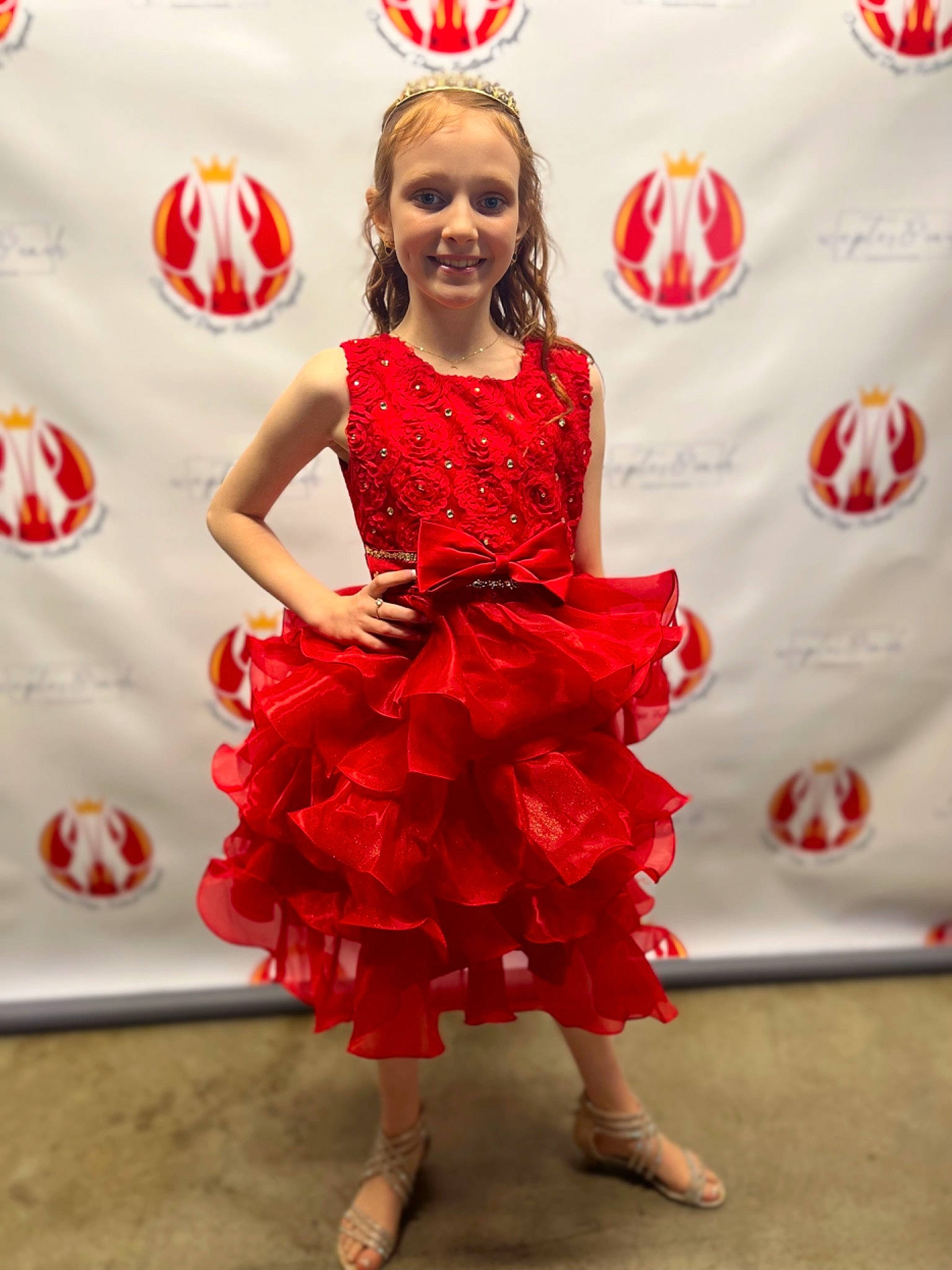 Payten joined the competition — help win amazing prizes! cocktail_dress, costume, day_dress, dress, event, face, fashion, fashion_design, fashion_model, flooring, formal_wear, fun, happy, human_leg, joy, magenta, one_piece_garment, pattern, person, red