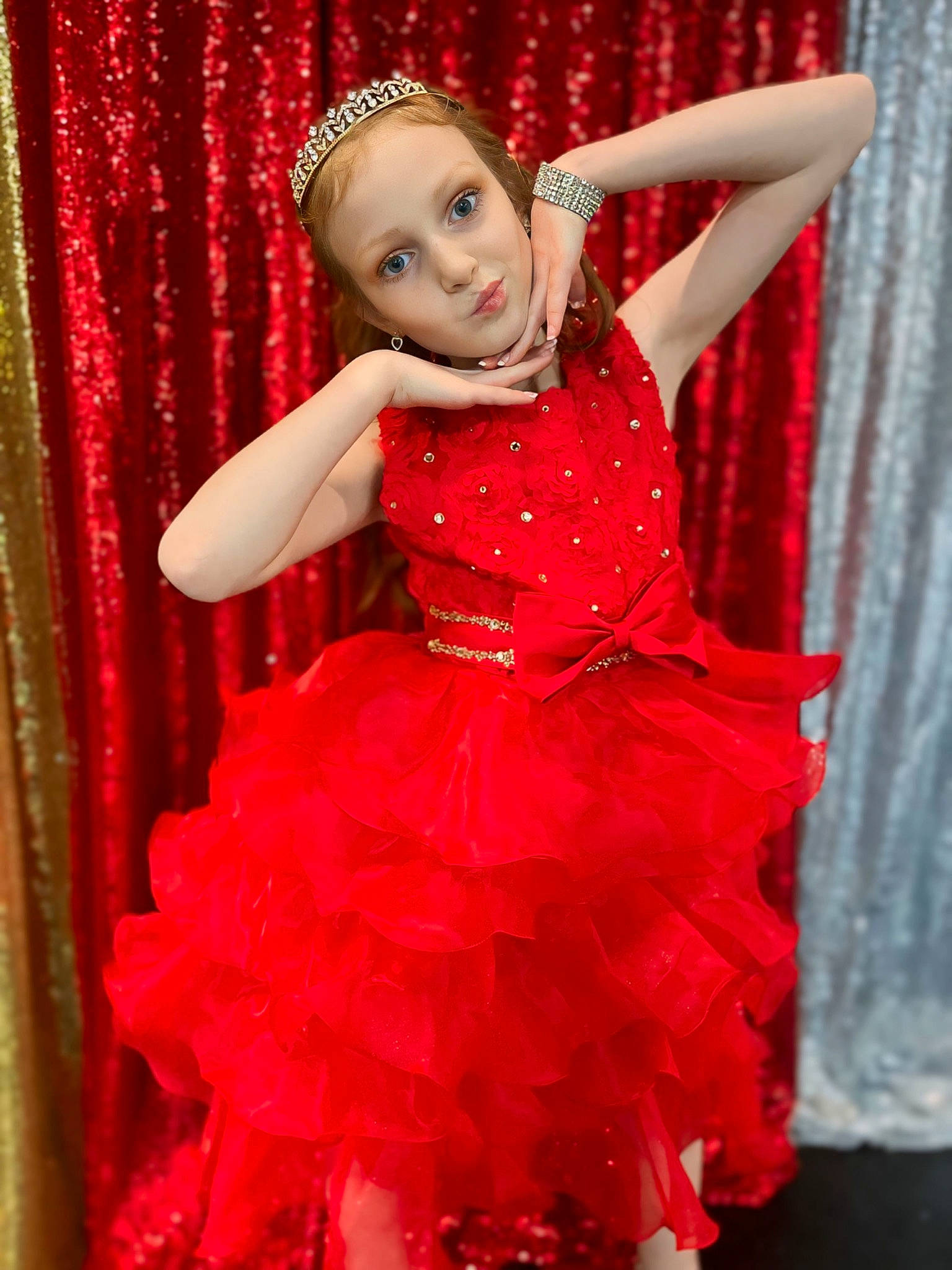 Payten joined the competition — help win amazing prizes! arm, bridal_party_dress, curtain, day_dress, dress, eye, fashion_design, flash_photography, formal_wear, hairstyle, happy, head, headwear, magenta, one_piece_garment, person, pink, red, ruffle, sleeve