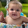 Everly joined the competition — help win amazing prizes! baby, smiling, face, child, infant, outdoor, seat, colorful, happy, cute, skin, head, eyes, hand, toy, nature, portrait, baby_seat, expression, young