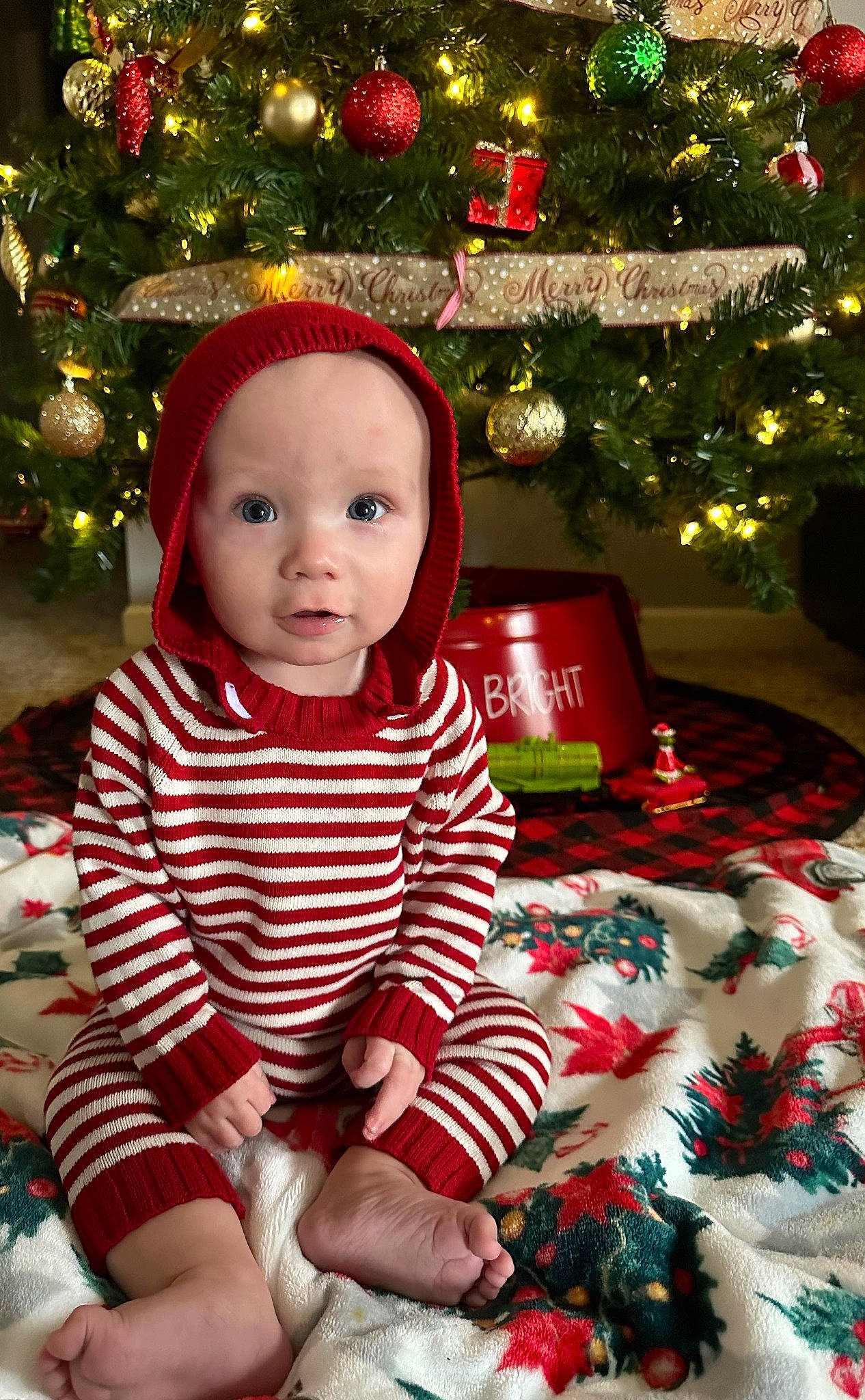 Bodhi joined the competition — help win amazing prizes! baby, baby_toddler_clothing, child, christmas, christmas_decoration, christmas_eve, christmas_ornament, christmas_tree, design, event, green, happy, holiday, holiday_ornament, ornament, pattern, person, red, sleeve, toddler