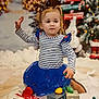 toddler, child, blue_tutu, striped_shirt, christmas_lights, holiday_decor, blocks, candy_cane, snow, snowman, festive, indoor, cute, playful, toy, winter, decorations, pigtails, boots, curious_expression