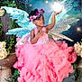 Jamie is registered to the contest to win money with this photo: child, girl, fairy_wings, pink_dress, flower_crown, glowing_orb, fantasy, garden, flowers, magical, sparkles, nature, portrait, costume, imagination, whimsical, smiling, young, cute, outdoor