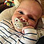 Harry joined the competition — help win amazing prizes! baby, infant, pacifier, striped_clothing, close_up, cute, hand, face, blue_eyes, onesie, soft_toy, indoor, cozy, child, person, portrait, newborn, skin, cute_expression, baby_toy