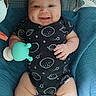 Kalista joined the competition — help win amazing prizes! baby, infant, smiling, dimples, onesie, pacifier, blue_blanket, lying_down, cute, chubby, face, hand, legs, patterned_clothing, indoor, cozy, happy, person, child, portrait
