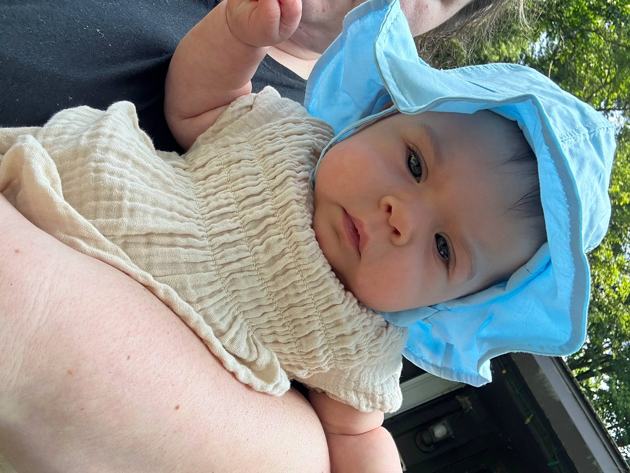 Jazmyn joined the competition — help win amazing prizes! baby, baby_toddler_clothing, cap, chest, child, comfort, electric_blue, fashion_accessory, grass, happy, hat, headwear, leisure, lip, person, plant, skin, smile, sun_hat, toddler