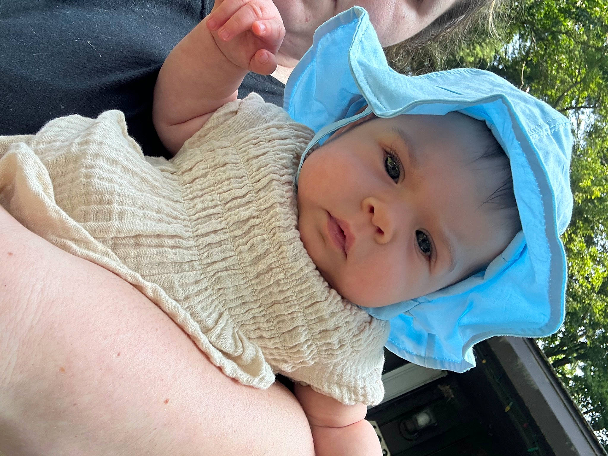 Jazmyn is registered to the contest to win money with this photo: baby, baby_toddler_clothing, child, comfort, electric_blue, eyelash, fashion_accessory, grass, hand, happy, hat, headwear, leisure, lip, nose, person, plant, skin, sun_hat, toddler