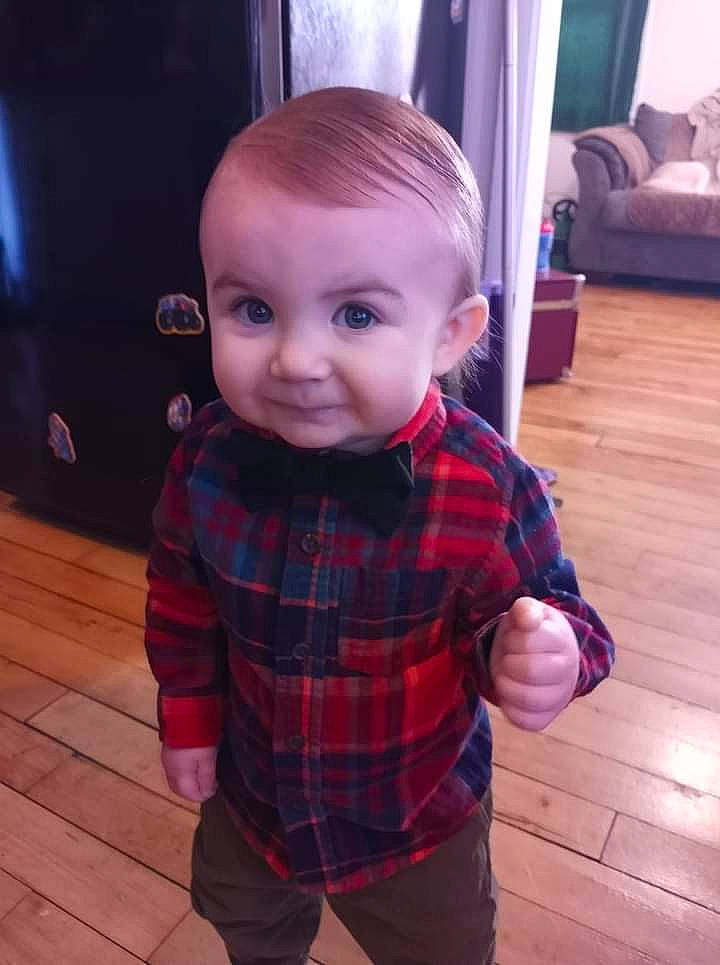 Colby joined the competition — help win amazing prizes! baby, baby_toddler_clothing, cool, eye, facial_expression, finger, floor, flooring, hairstyle, hardwood, head, nose, person, plaid, skin, sleeve, smile, standing, tartan, toddler