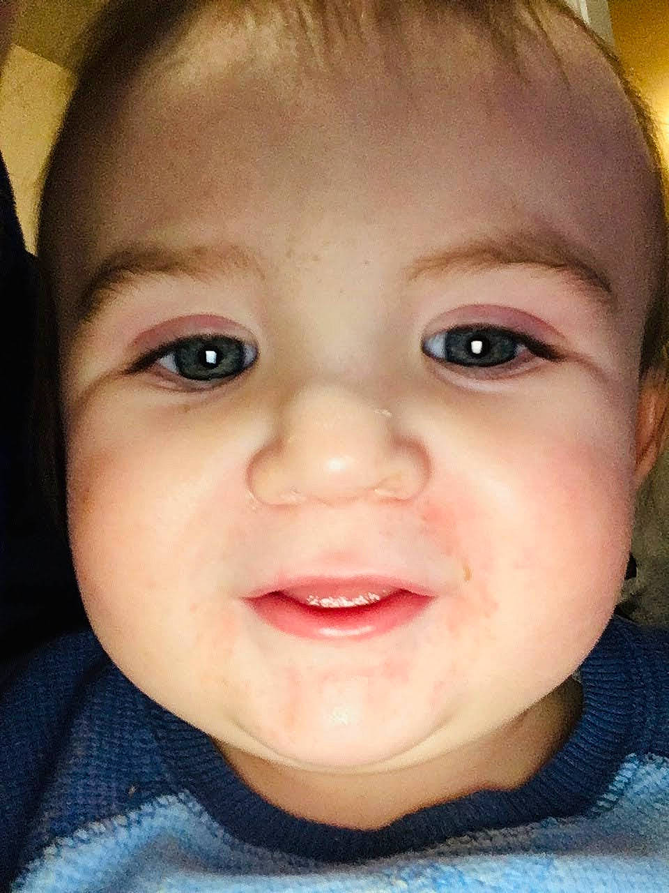 Colby is registered to the contest to win money with this photo: baby, blond, cheek, close_up, ear, electric_blue, eyebrow, eyelash, flash_photography, forehead, happy, iris, jaw, lip, mouth, neck, nose, person, skin, smile