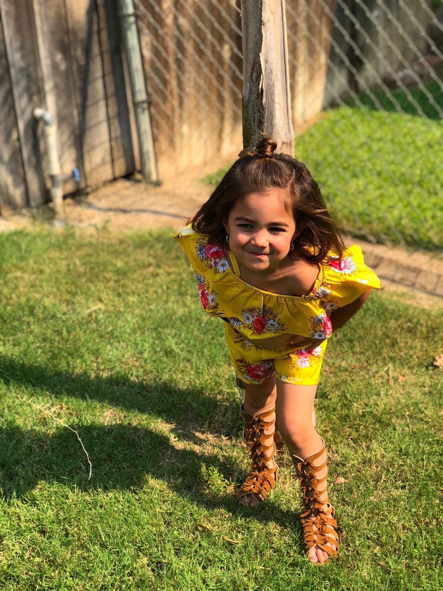 Jayleen joined the competition — help win amazing prizes! child, fun, garden, grass, happy, joy, lawn, leaf, people, person, plant, play, smile, summer, toddler, tree, vacation, yellow