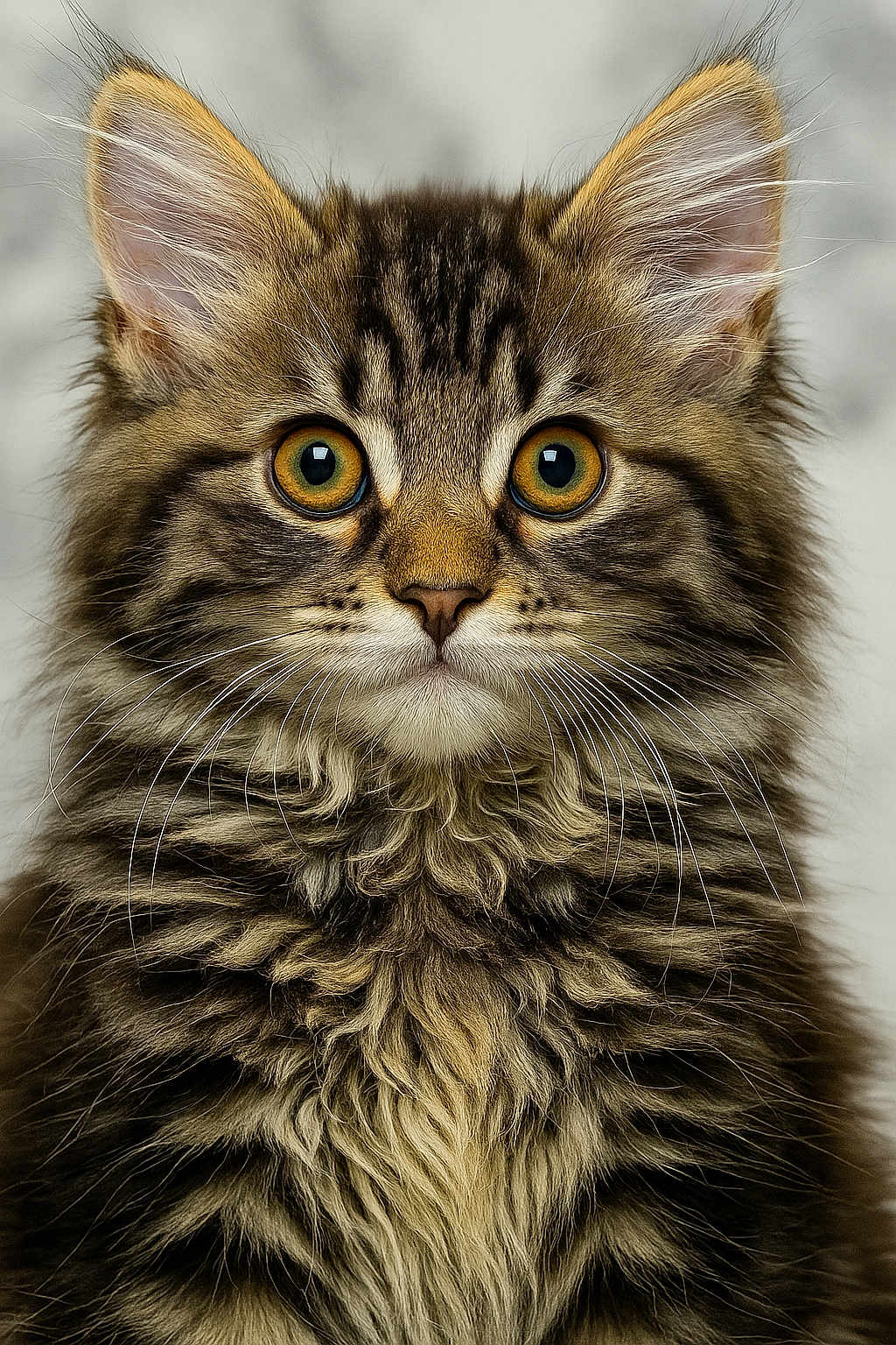 Luna joined the competition — help win amazing prizes! cat, kitten, tabby, close_up, portrait, fluffy, fur, whiskers, ears, eyes, animal, pet, cute, feline, mammal, young, curious, soft, detailed, indoor