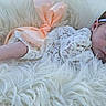 baby, newborn, sleeping, lace, headband, bow, peach, blanket, fluffy, soft, cozy, infant, cute, portrait, resting, child, peaceful, white, delicate, tender