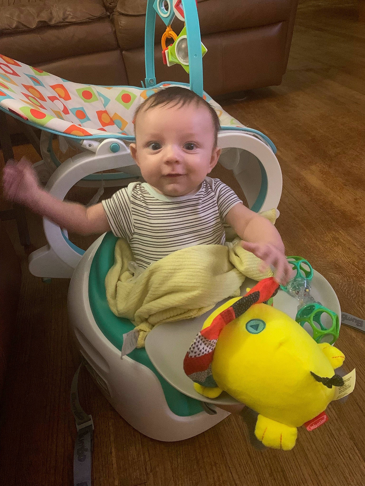 Jameson is registered to the contest to win money with this photo: baby, baby_products, baby_safety, baby_toddler_clothing, chair, cheek, child, comfort, eye, flooring, fun, happy, lap, leisure, person, product, sitting, skin, toddler, toy