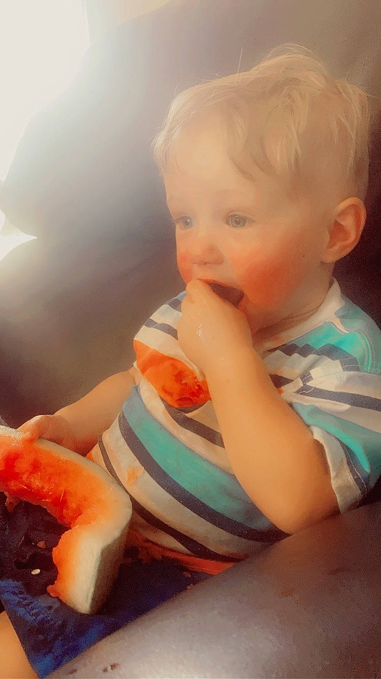 Laken joined the competition — help win amazing prizes! arm, baby, baby_toddler_clothing, calabaza, child, finger, food, food_craving, fruit, fun, hand, happy, iris, lip, mouth, natural_foods, nose, person, sitting, skin