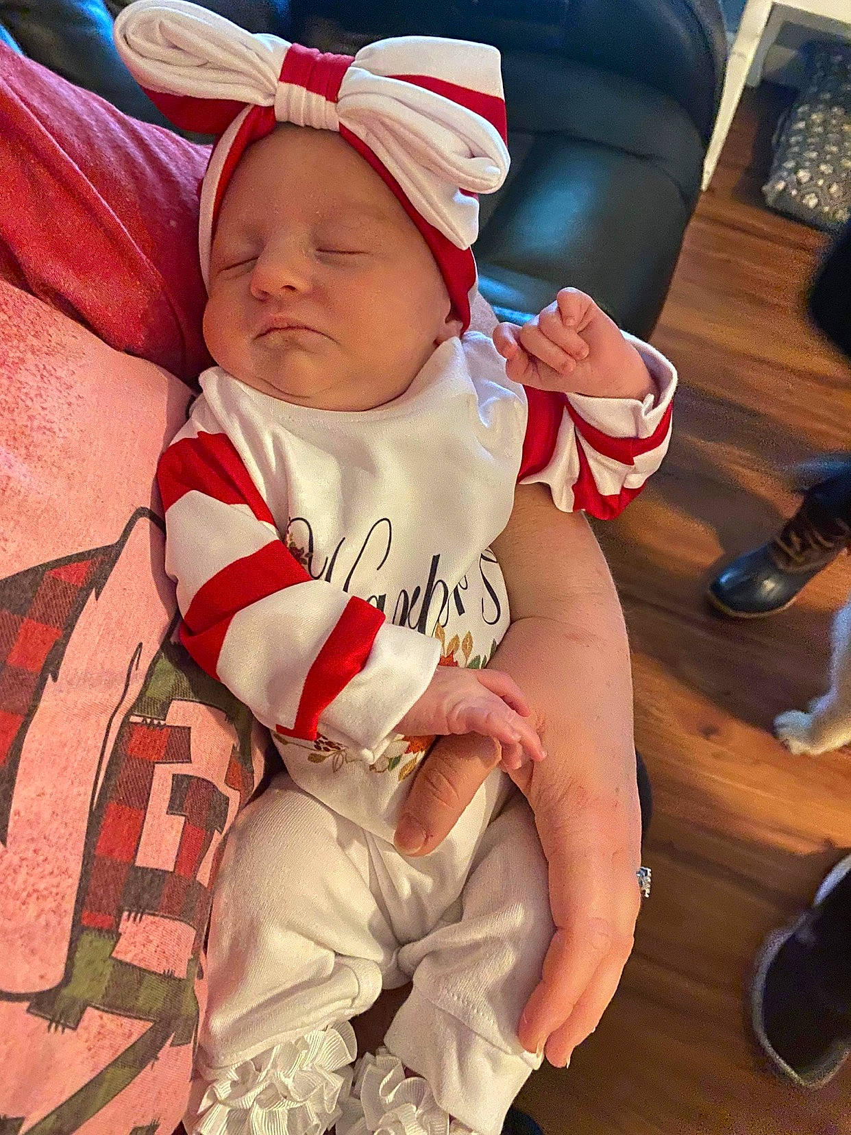 Harper Jo joined the competition — help win amazing prizes! baby, baby_products, baby_safety, baby_sleeping, baby_toddler_clothing, cap, carmine, child, comfort, happy, headgear, headwear, human_leg, lap, linens, pattern, person, sitting, sleeve, thigh