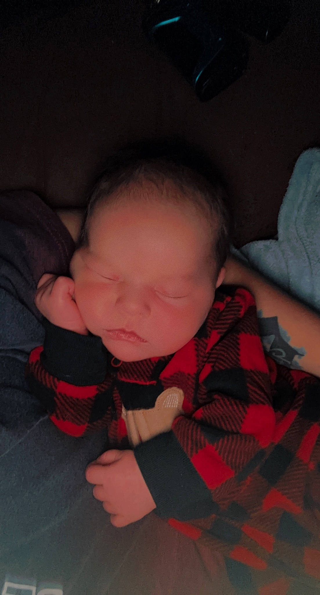 Adeline joined the competition — help win amazing prizes! baby, baby_products, baby_toddler_clothing, carmine, cheek, comfort, elbow, flooring, linens, mouth, nail, nose, pattern, person, plaid, room, sitting, sleeve, tartan, thumb