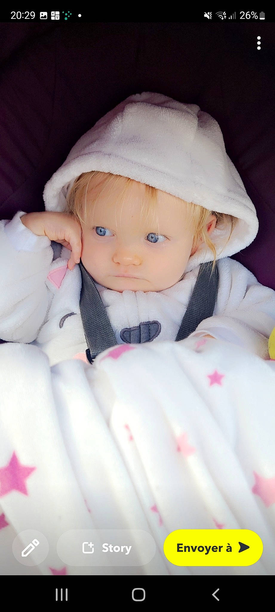 Garance a rejoint le concours — aidez-le/la à gagner de superbes lots ! baby, baby_toddler_clothing, cap, cheek, child, comfort, doll, dress, eye, eyelash, fashion_accessory, headgear, iris, lip, outerwear, person, pink, skin, sleeve, toddler