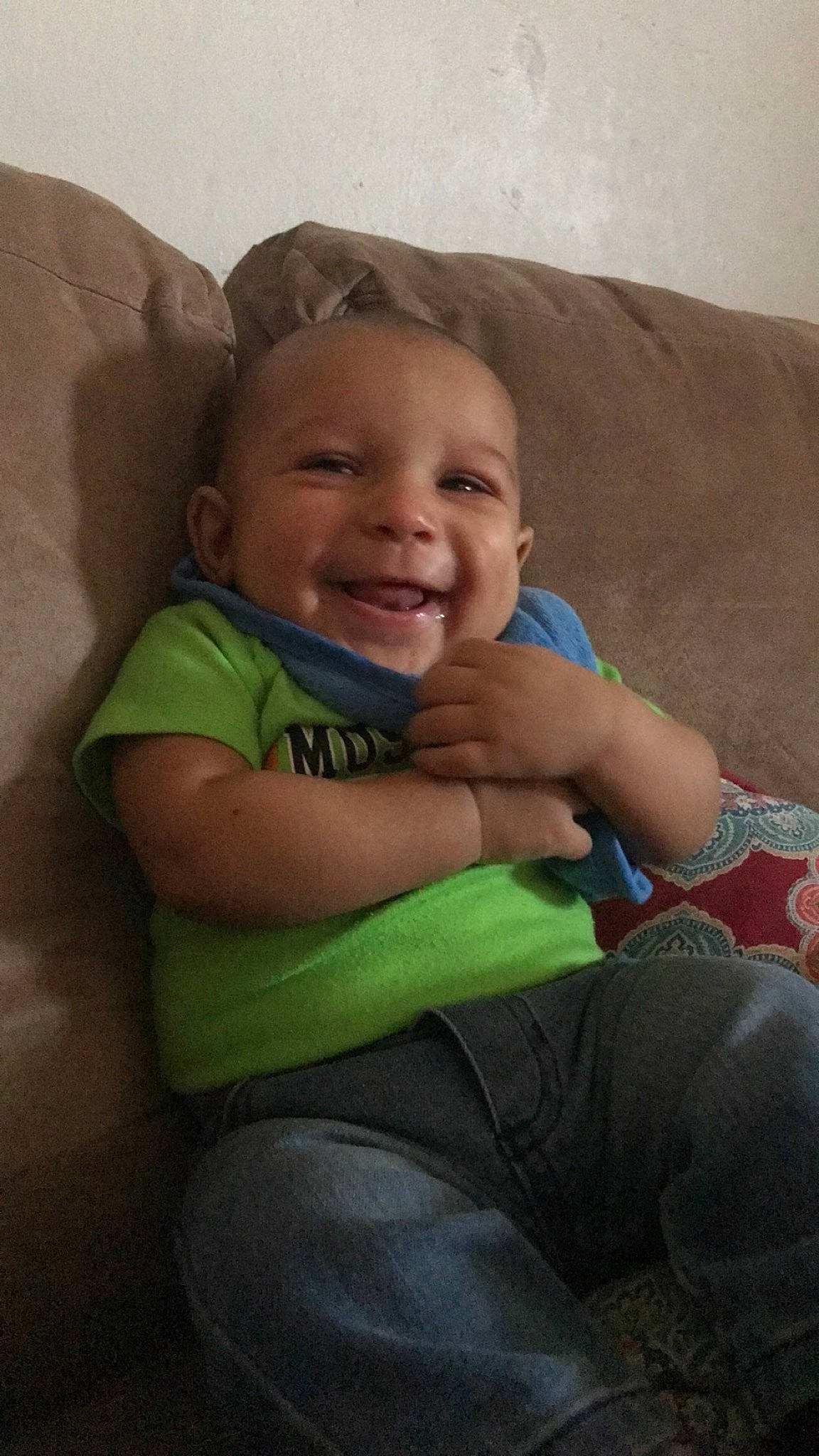 Malcolm joined the competition — help win amazing prizes! baby, baby_toddler_clothing, cheek, child, comfort, couch, finger, fun, grass, happy, human_leg, knee, lap, person, skin, smile, t_shirt, thigh, toddler, trunk