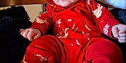 Robert is registered to the contest to win money with this photo: baby, child, hoodie, red_clothing, white_shoes, wooden_chair, indoor, cute, infant, sitting, cozy, patterned_clothing, toddler, comfortable, curious, plush_blanket, portrait, face, small_hands, casual