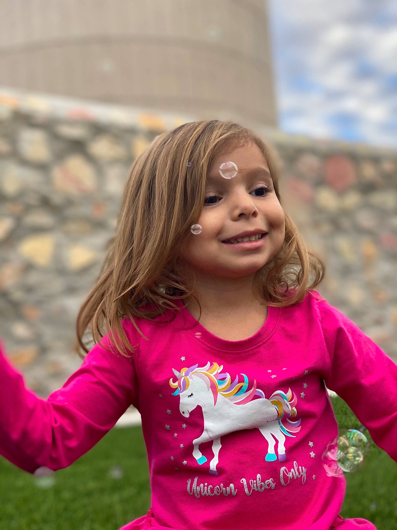 Savannah joined the competition — help win amazing prizes! child, fun, grass, happy, joy, magenta, outerwear, person, pink, play, sleeve, smile, t_shirt, toddler
