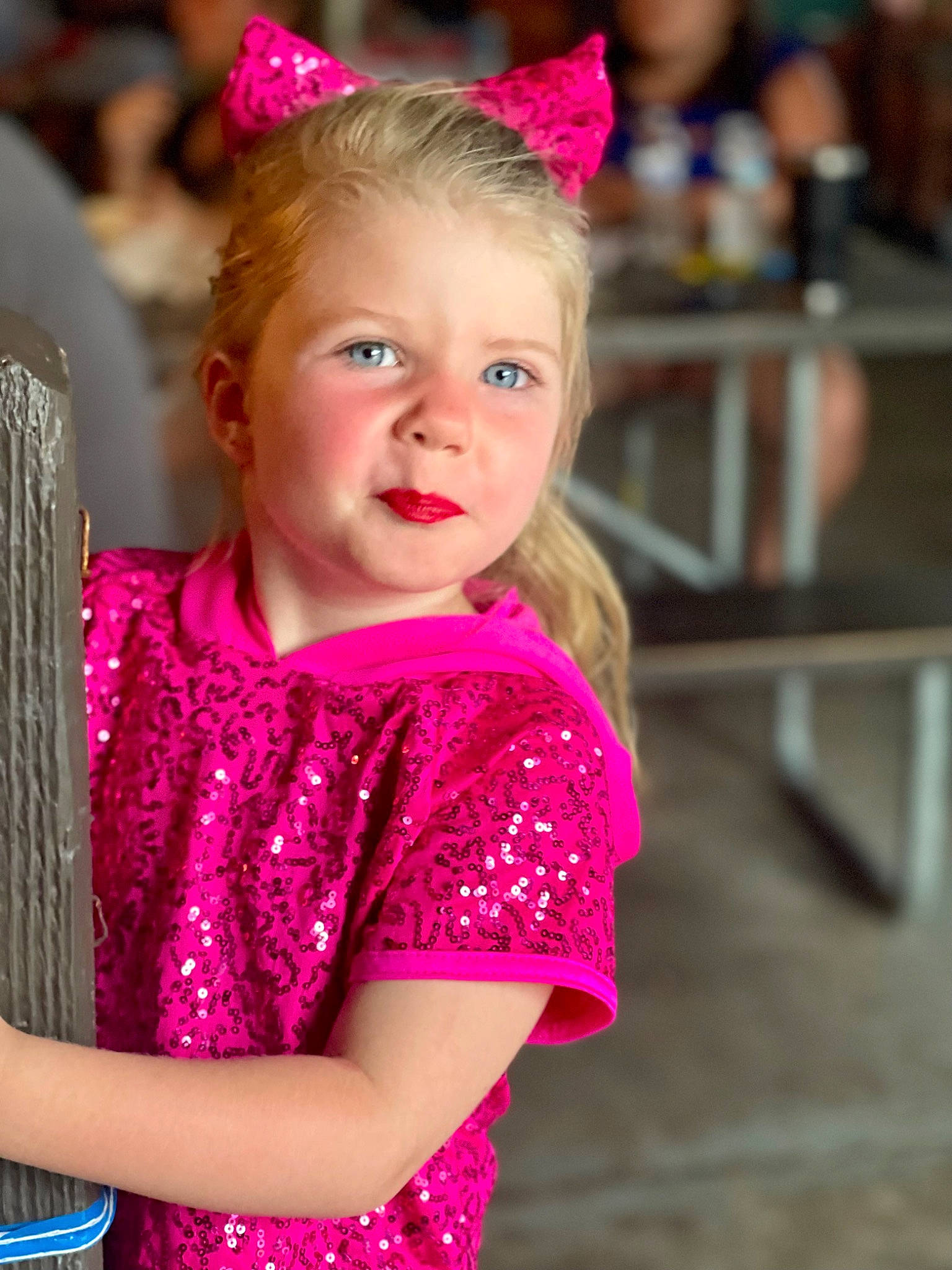 Jacqueline joined the competition — help win amazing prizes! beauty, blond, child, dress, event, eye, fun, hair, hairstyle, happy, head, iris, leisure, magenta, person, pink, skin, sleeve, smile, toddler