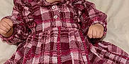 Alyana is registered to the contest to win money with this photo: baby, blanket, bow, burgundy, child, clothing, cozy, curious, cute, headband, indoor, infant, lying_down, person, pink, plaid_dress, portrait, ruffles, soft_surface, texture