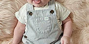 Sawyer joined the competition — help win amazing prizes! baby, infant, smiling, overalls, striped_clothing, furry_rug, soft_texture, happy, cute, child, portrait, skin, legs, arms, sitting, face, mouth_open, light_skin, indoors, cozy