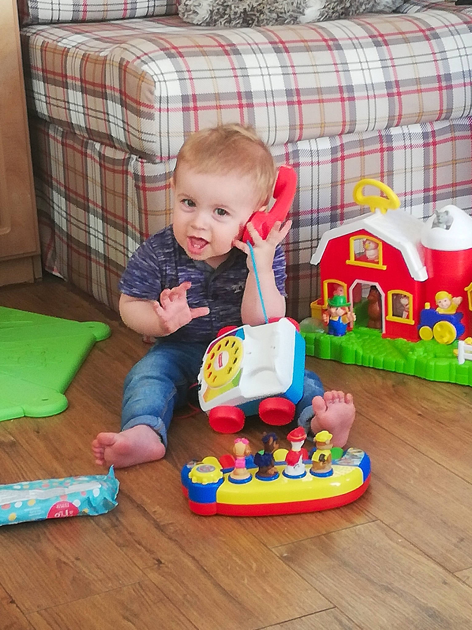 Jcd is registered to the contest to win money with this photo: baby, baby_playing_with_toys, baby_toys, child, floor, flooring, fun, person, play, playset, sitting, toddler, toy