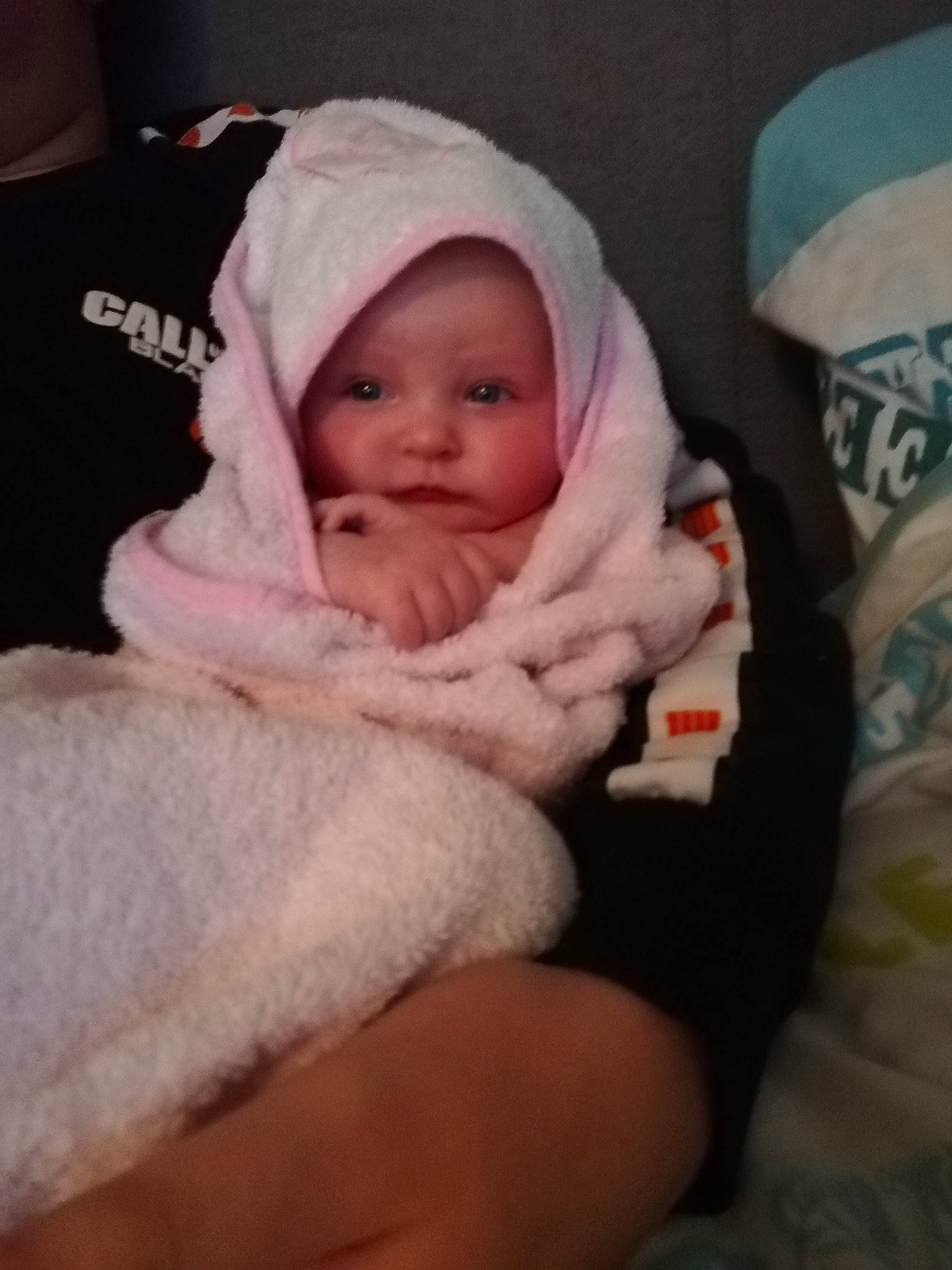 Layla-mae joined the competition — help win amazing prizes! baby, baby_products, cheek, child, eye, face, hand, head, linens, lip, mouth, person, product, skin, smile, toddler