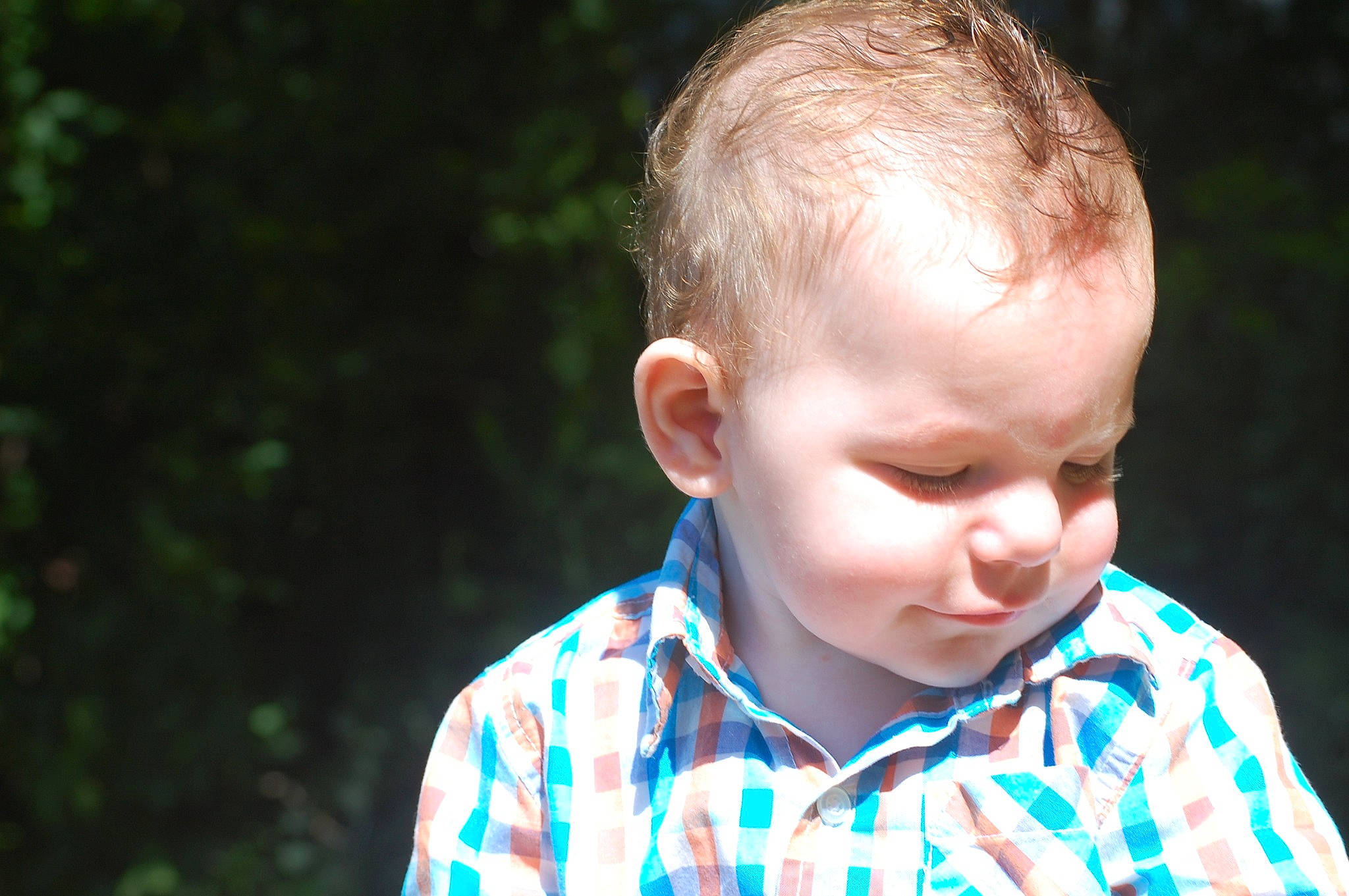 Kooper joined the competition — help win amazing prizes! baby, baby_toddler_clothing, electric_blue, flash_photography, grass, happy, human_body, iris, leisure, neck, nose, pattern, person, plaid, plant, shirt, sleeve, smile, t_shirt, toddler
