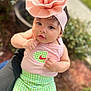 Cataleya joined the competition — help win amazing prizes! baby, child, headband, flower, pink, green_checkered, pants, top, outdoor, nature, person, cute, infant, portrait, skin, hand, face, eyes, clothing, baby_fashion